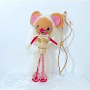 Vintage Handmade 1950's Pixie Mouse Felt Christmas Ornament w/ Sticker, Japan